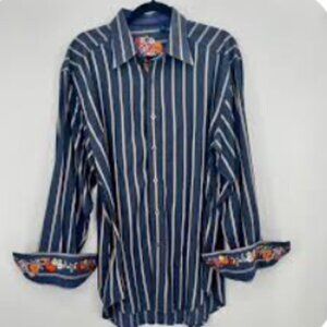 Robert Graham Luxury Casual Men's Shirt Stripe Embroidered XL